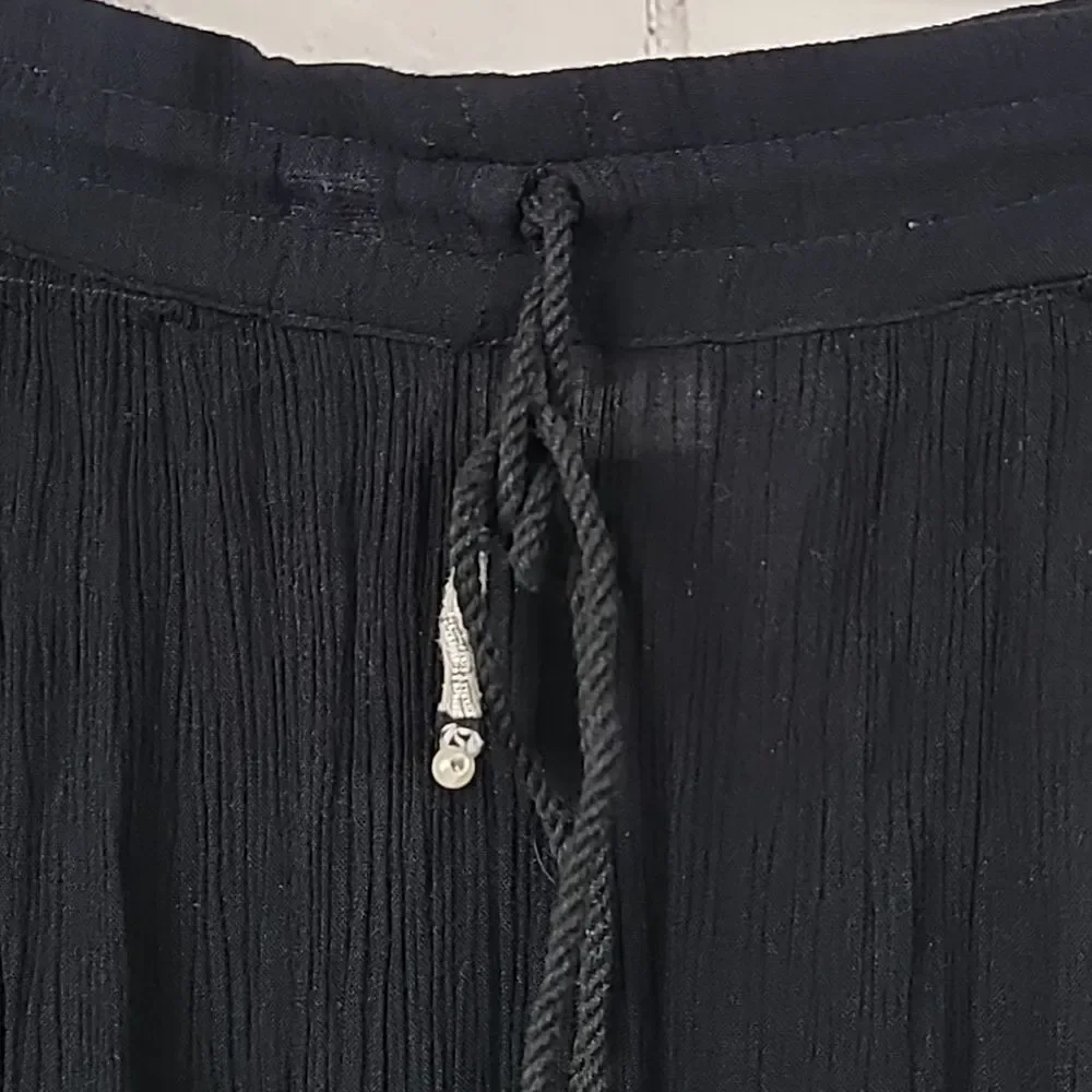 Roaman's Embroidered Black Crepe Broomstick Skirt Midi Maxi Long Peasant Vintage